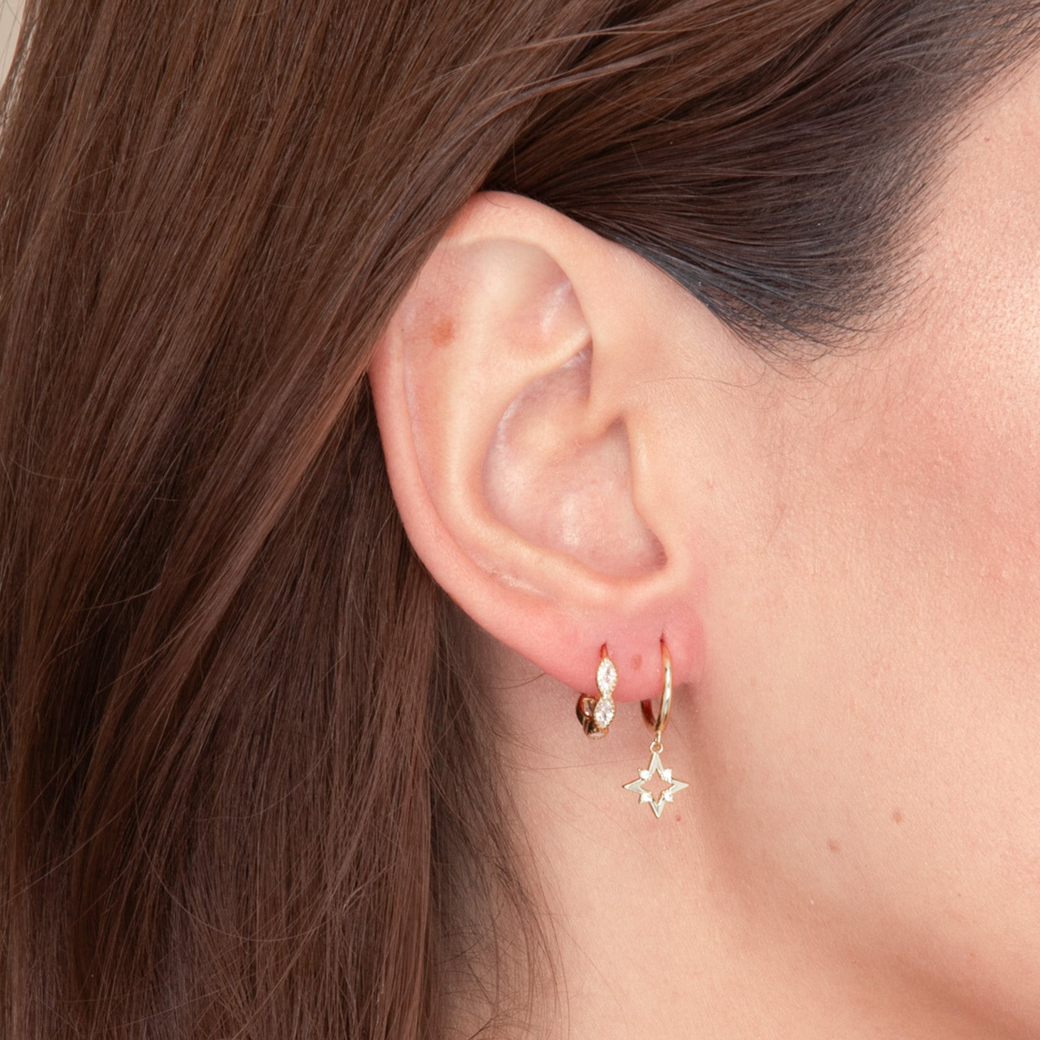 Star Zirconia Dangle Huggie Earrings