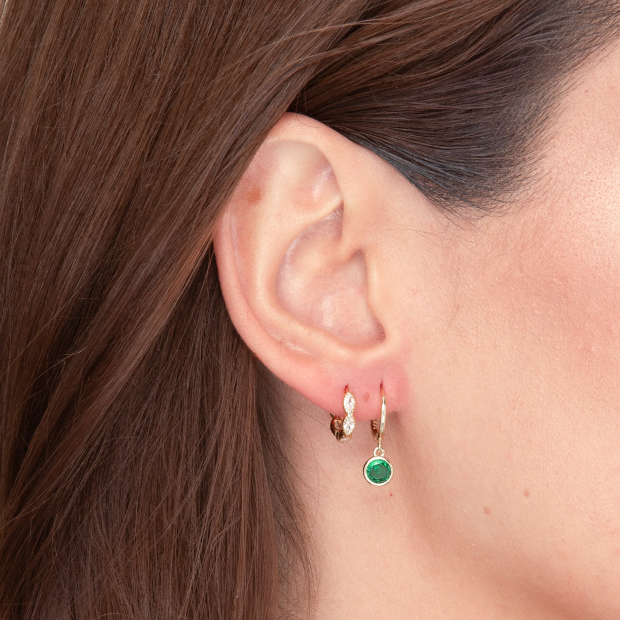 Emerald Circle Dangle Huggie Earrings