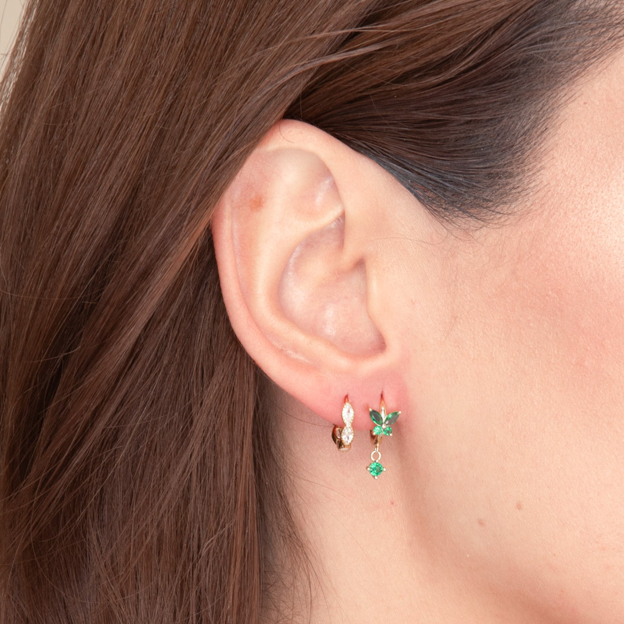 Butterfly Emerald Drop Huggie Earrings