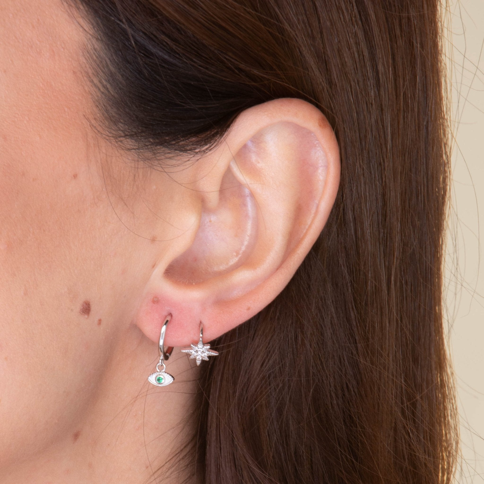 Evil Eye Emerald Huggie Earrings - Camile & Stone