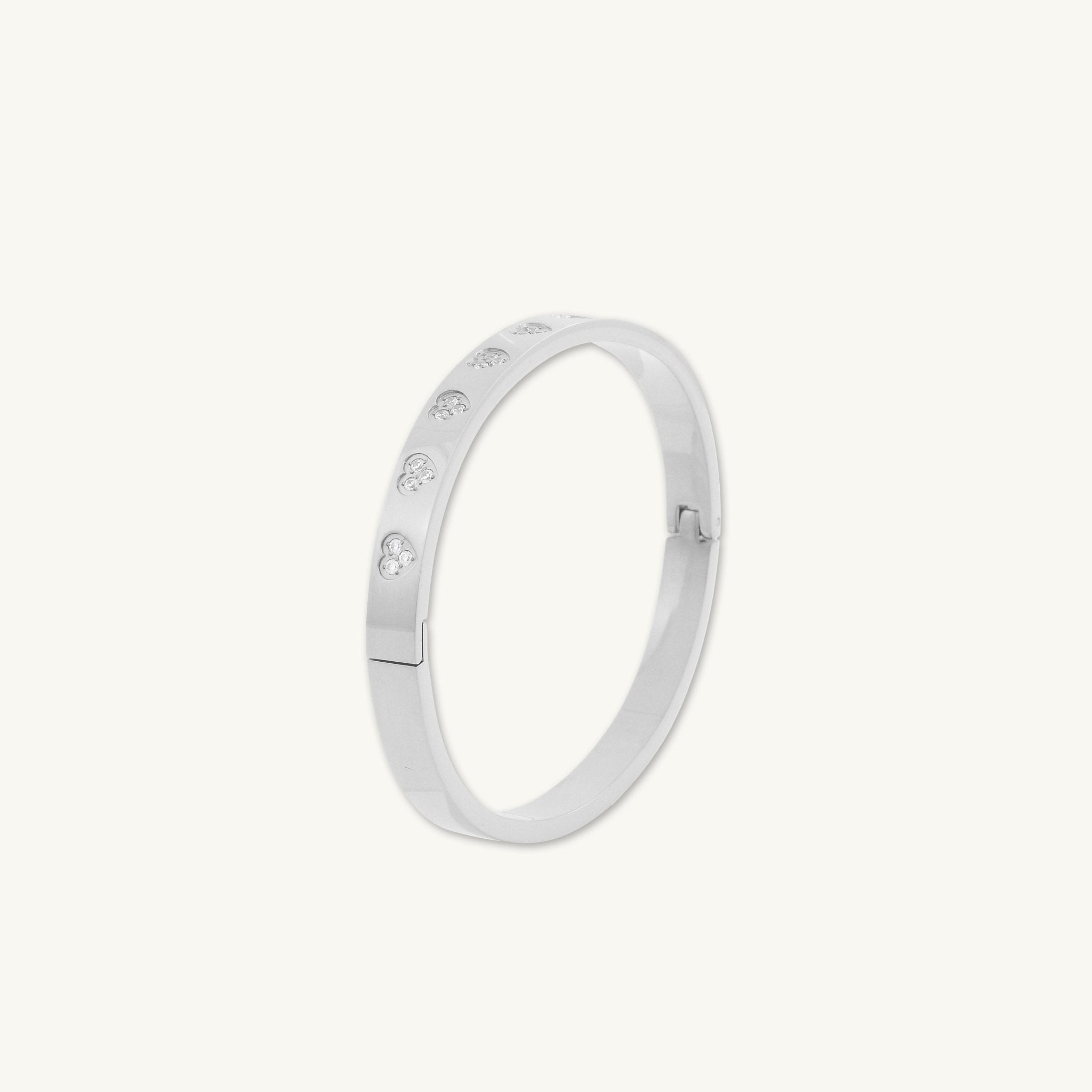 Heart Station Zirconia Hinged Bangle Bracelet - Camile & Stone