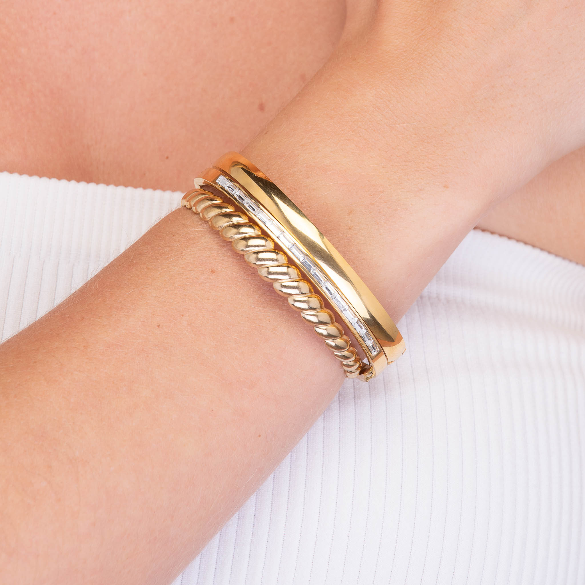 Linear Baguette Hinged Bangle Bracelet - Camile & Stone