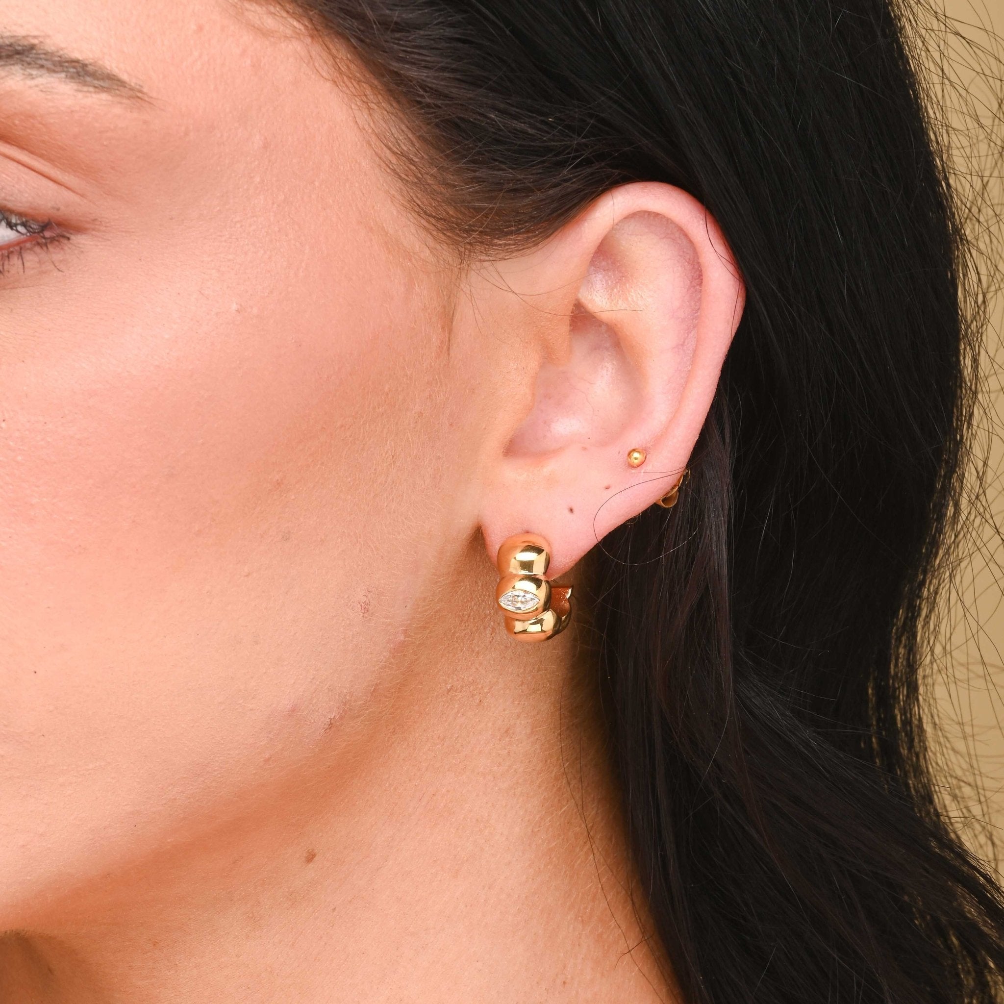 Marquise Eye Dome Huggie Earrings - Camile & Stone
