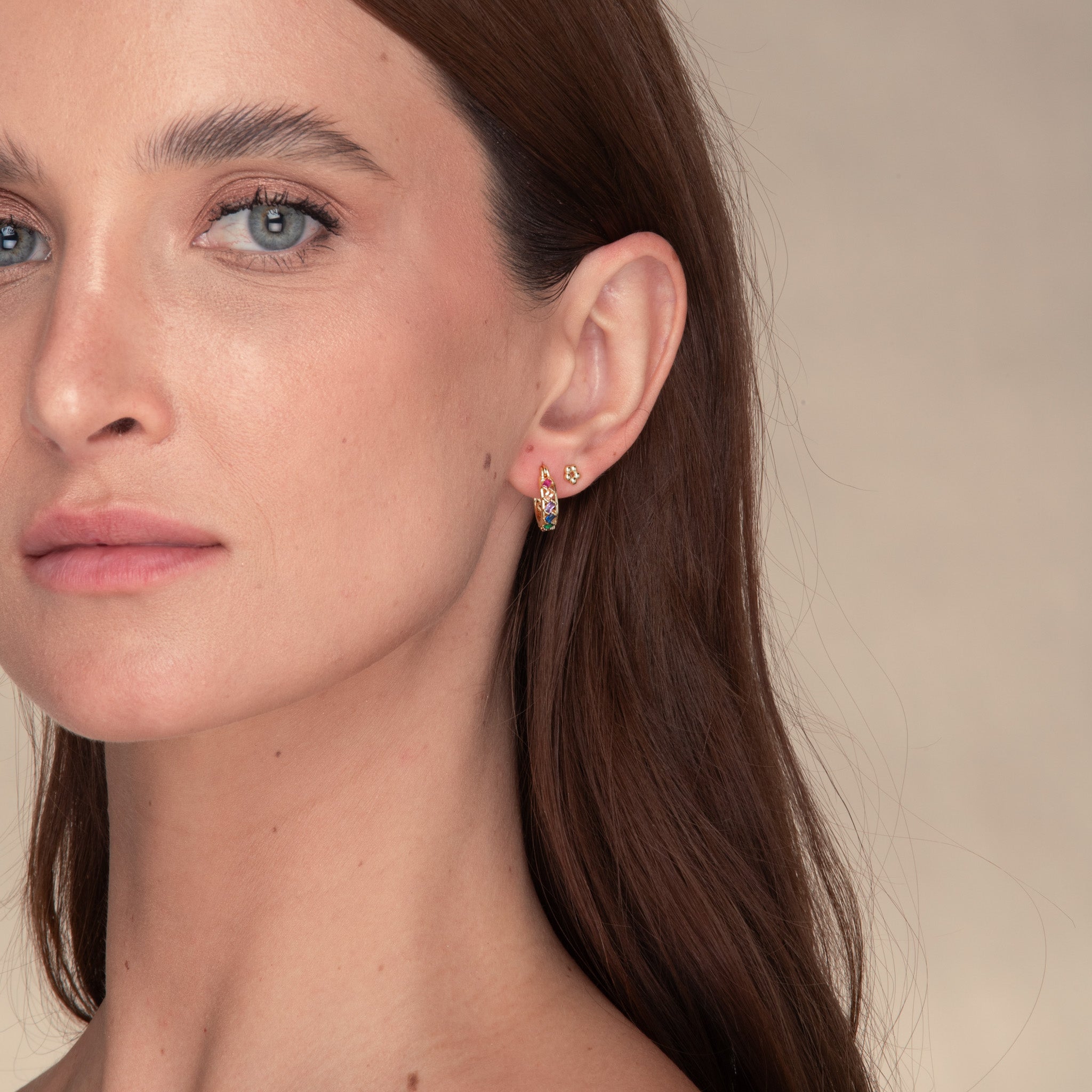 Rainbow Baguette Sapphire Hoop Earrings - Camile & Stone