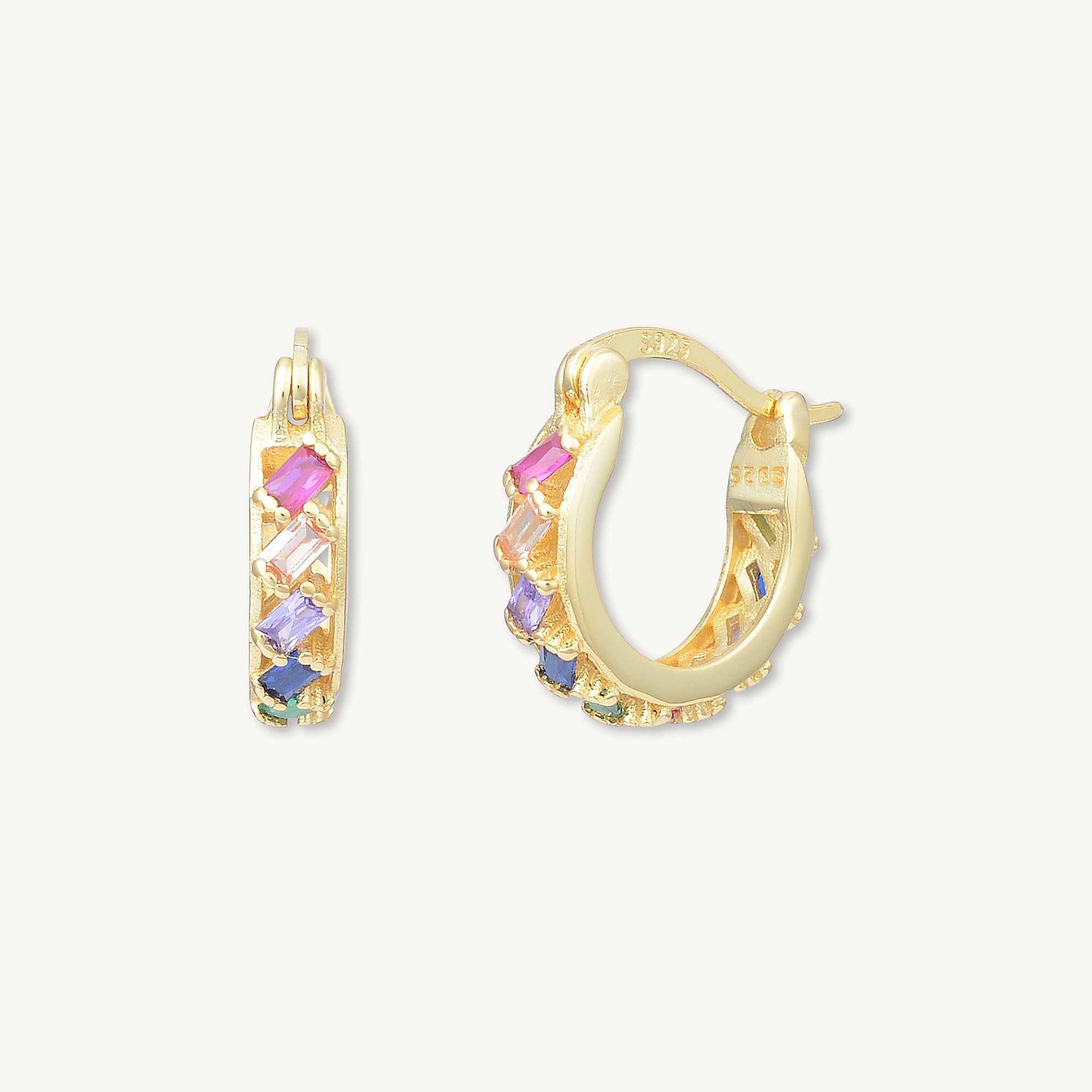 Rainbow Baguette Sapphire Hoop Earrings - Camile & Stone