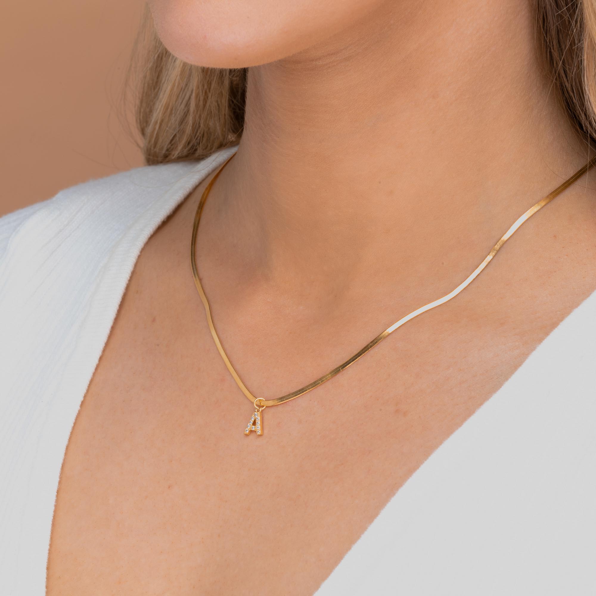 Sapphire Initial Herringbone Necklace - Camile & Stone