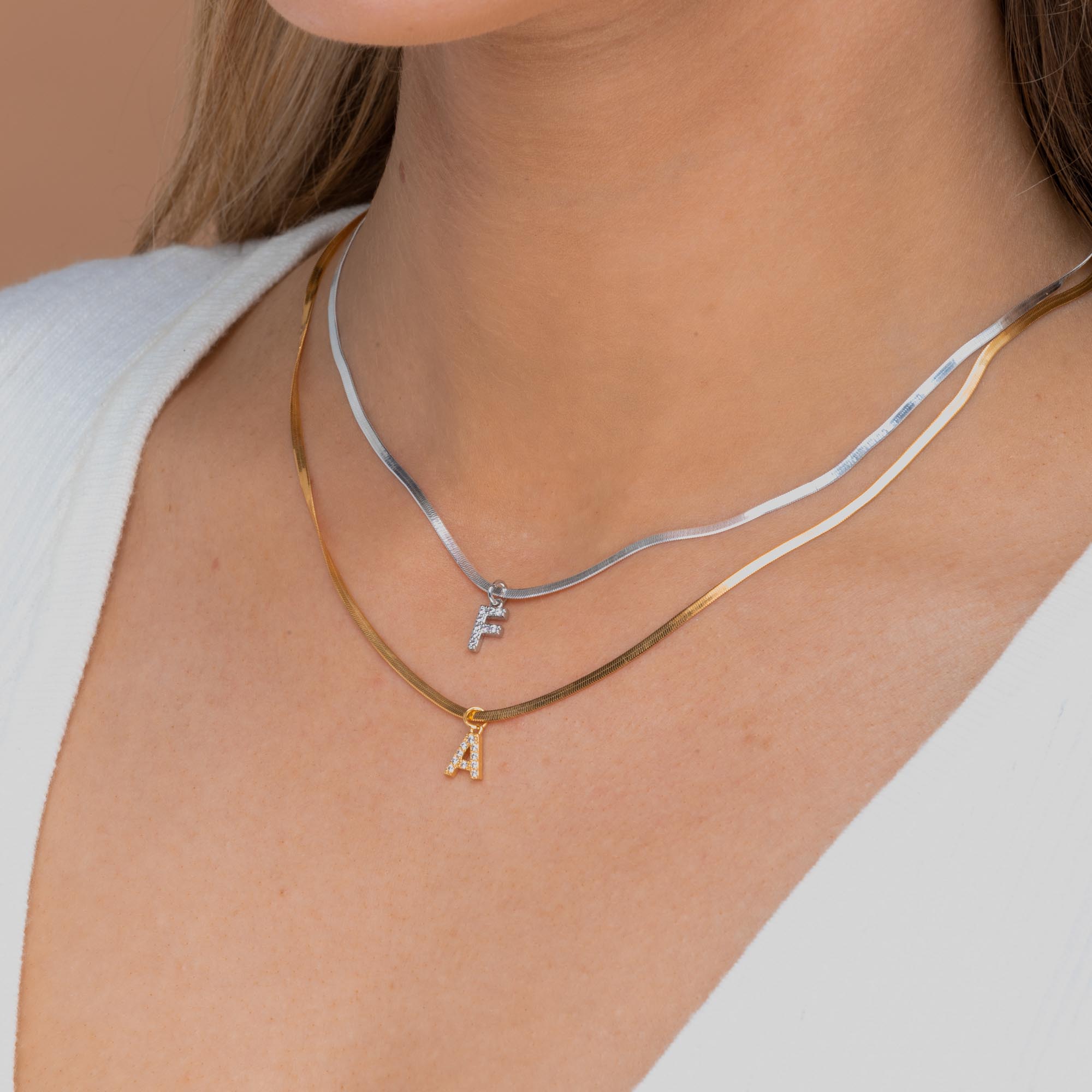 Sapphire Initial Herringbone Necklace - Camile & Stone