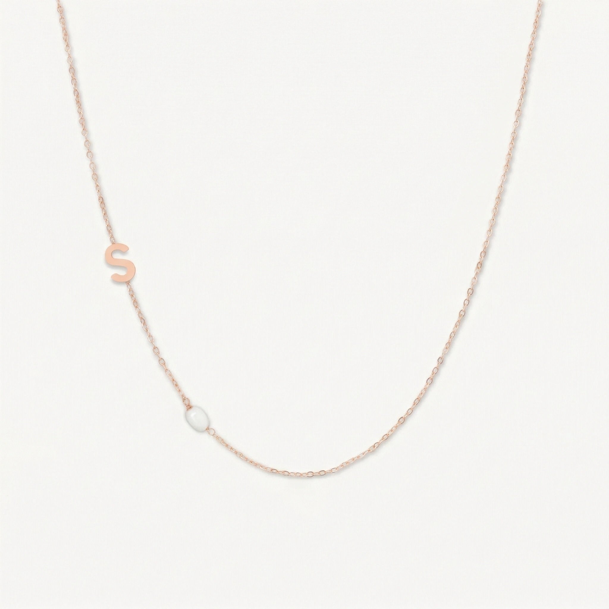 Sideways A - Z Initial Letter Freshwater Pearl Necklace - Camile & Stone