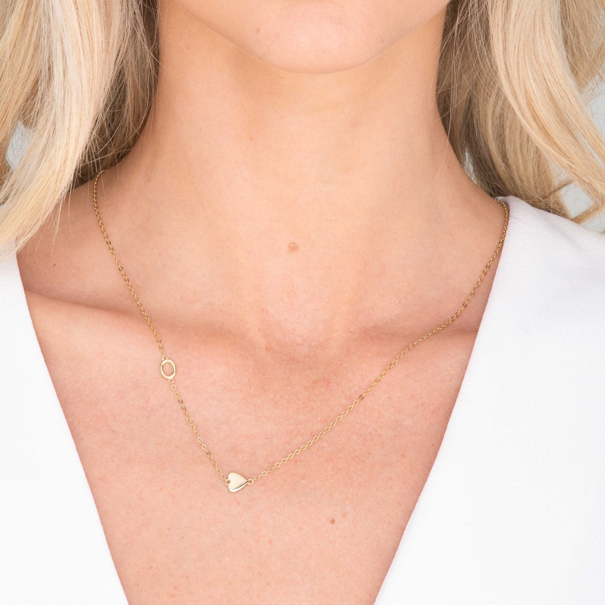 Sideways Single Initial Letter Solid Heart Necklace - Camile & Stone