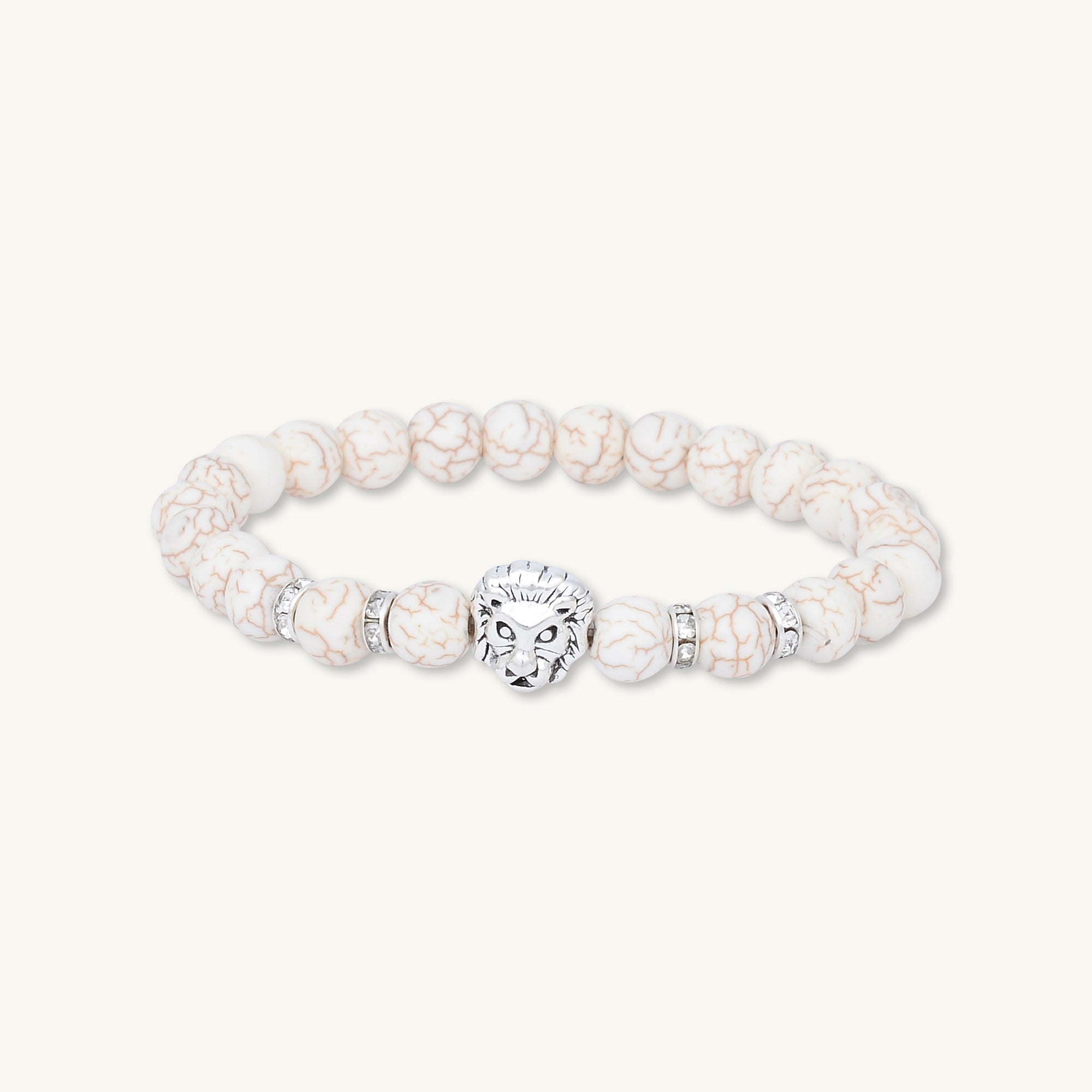 Silver Lion Marble Tiger Eye Beaded Bracelet - Camile & Stone
