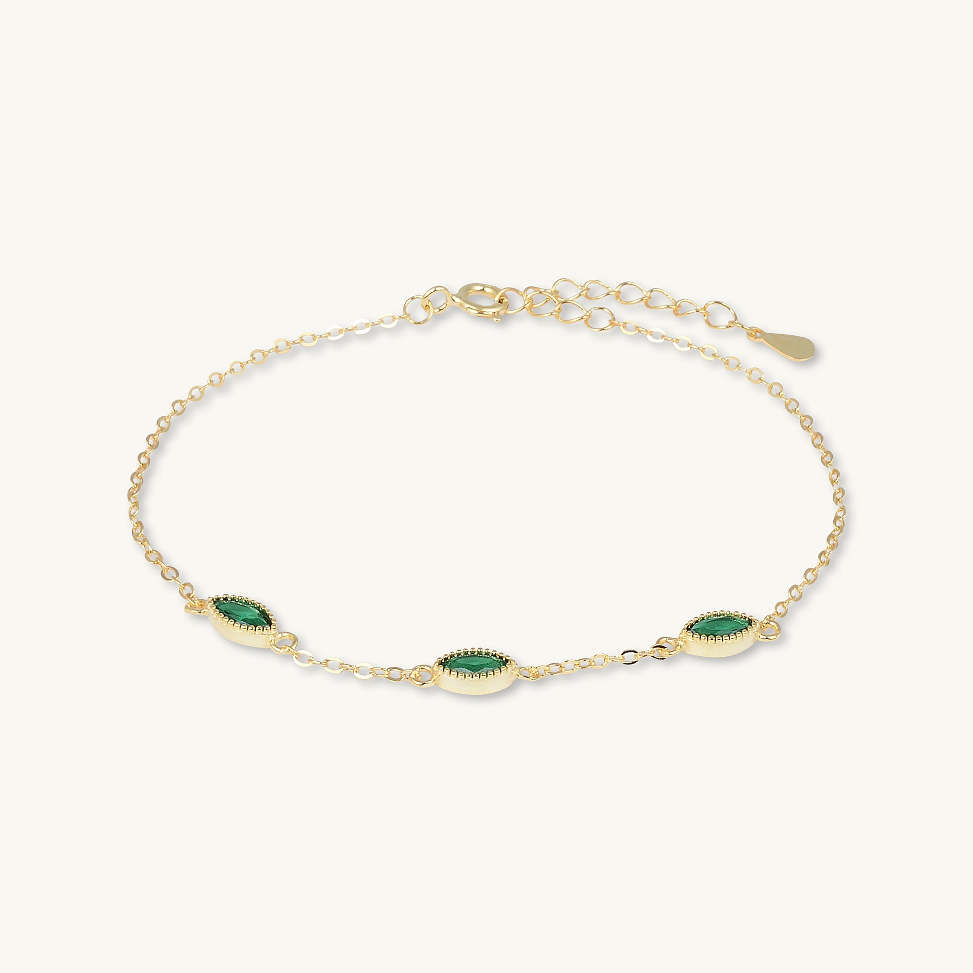 Trio Emerald Evil Eve Marquise Chain Bracelet - Camile & Stone