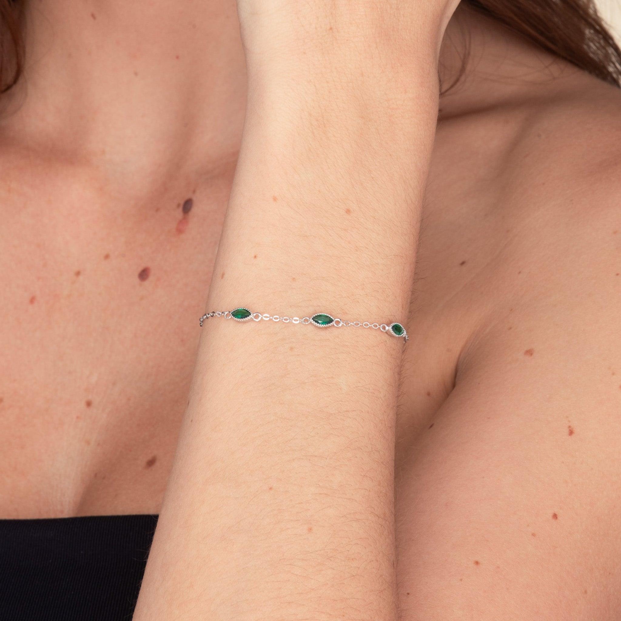 Trio Emerald Evil Eve Marquise Chain Bracelet - Camile & Stone