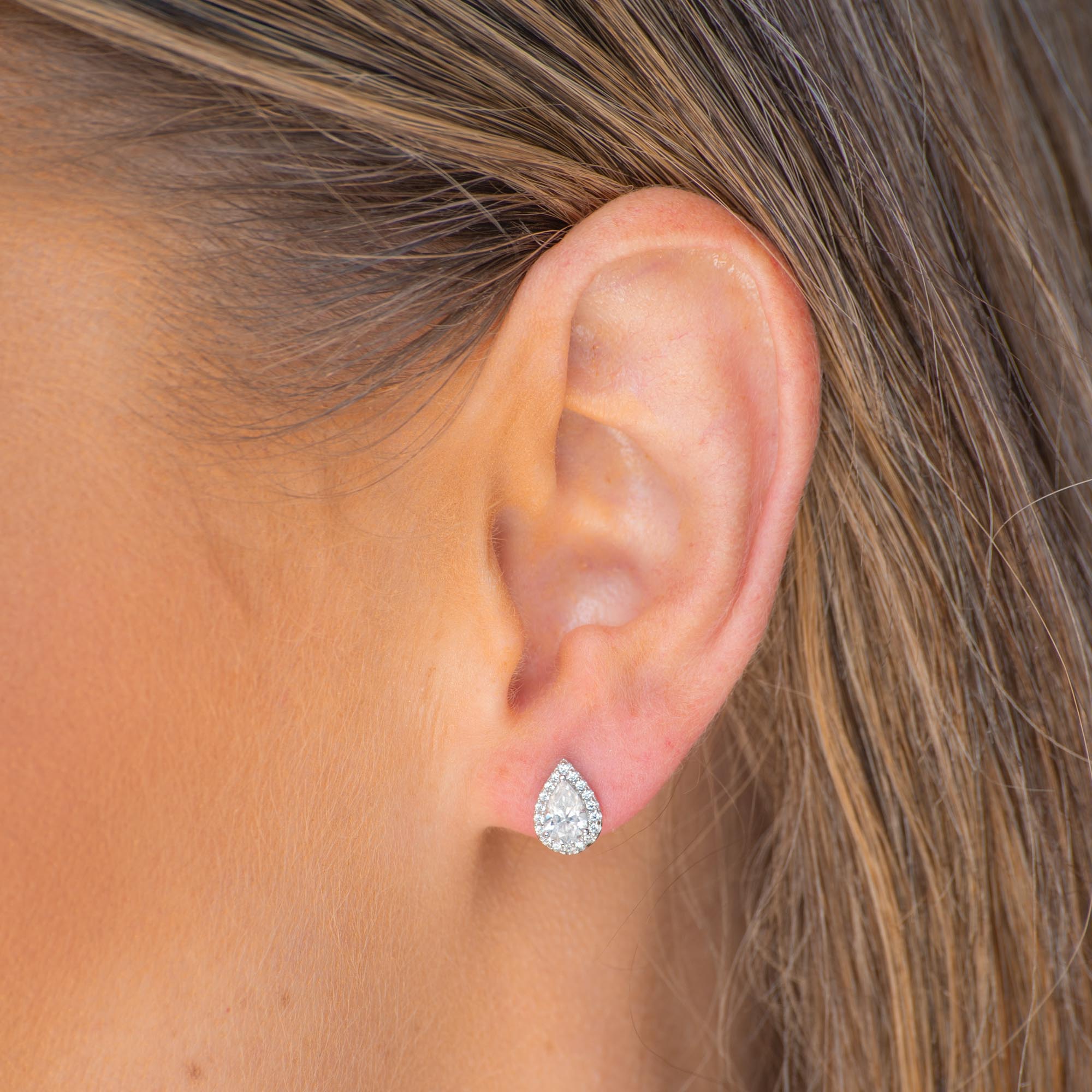 Teardrop Halo Moissanite Stud Earrings 0.5 Carat