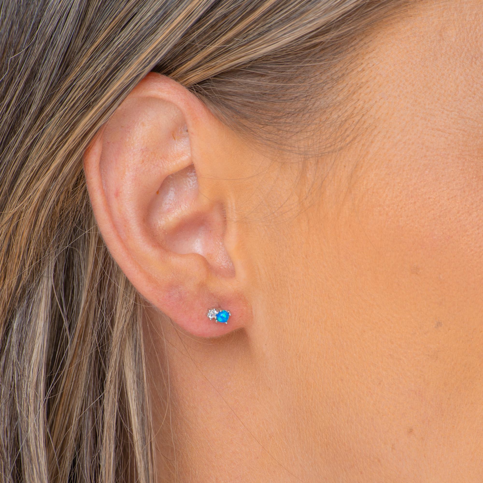 Blue Opal Sapphire Stud Earrings