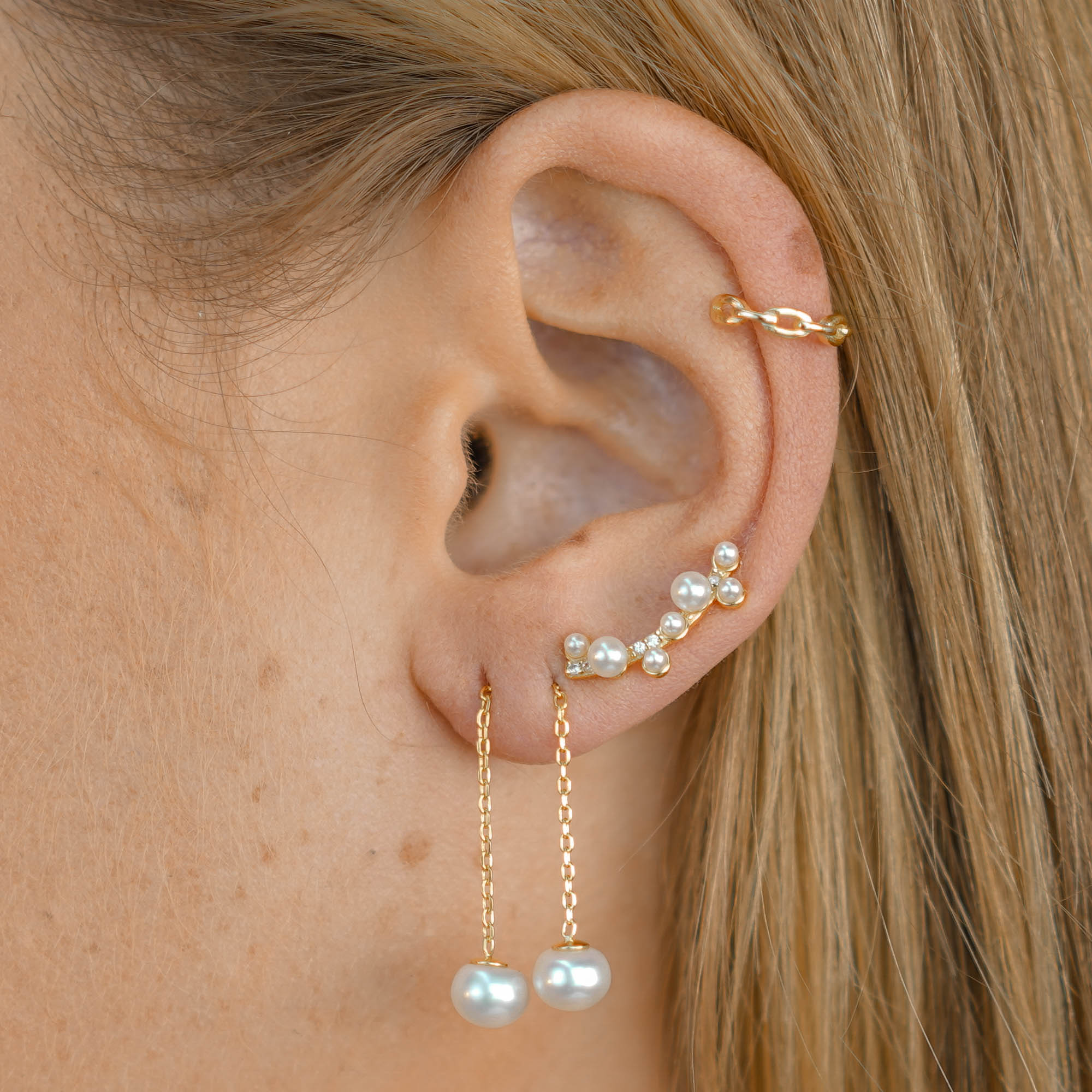 Pearl Threader Chain Earrings