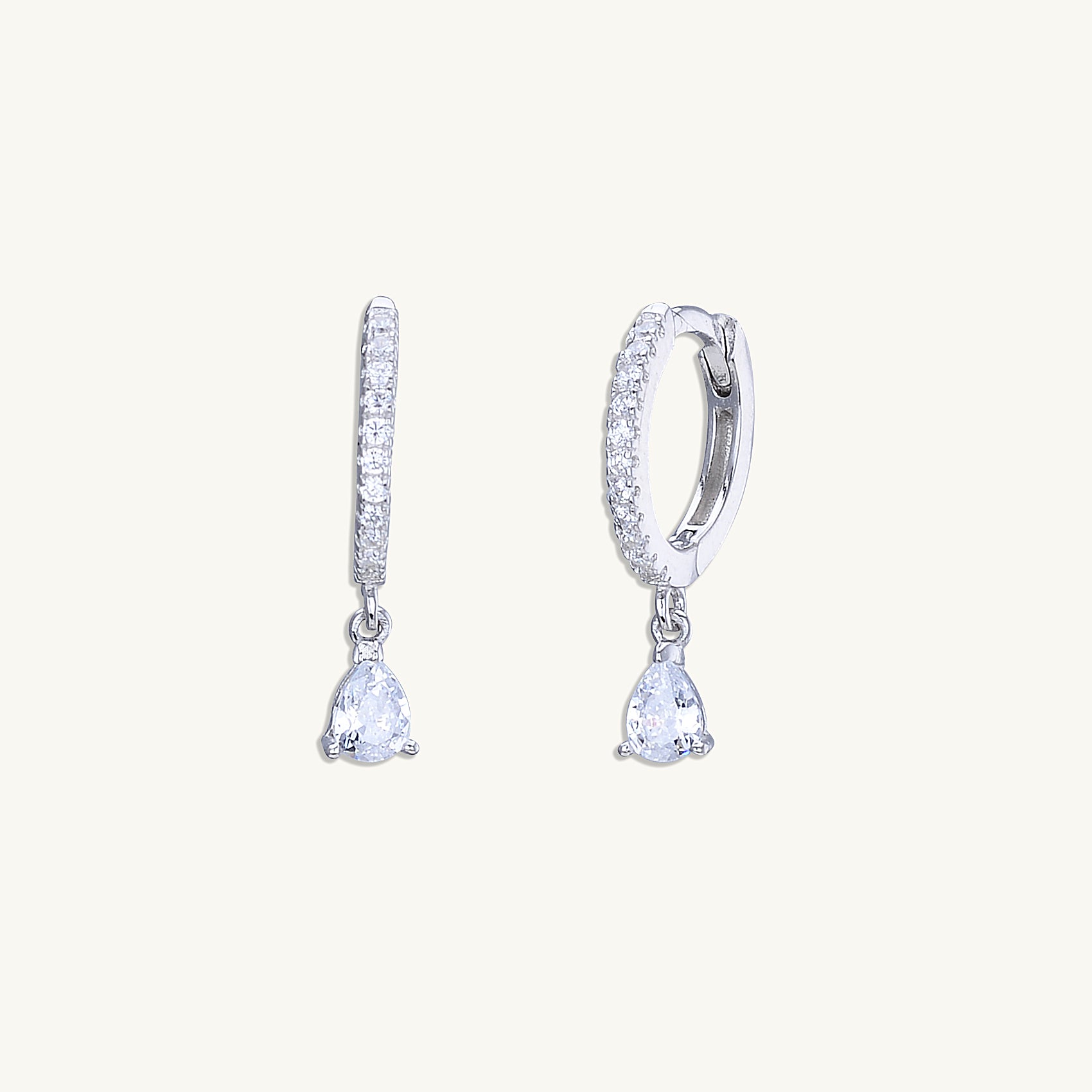 Teardrop Solitaire Hoop Earrings