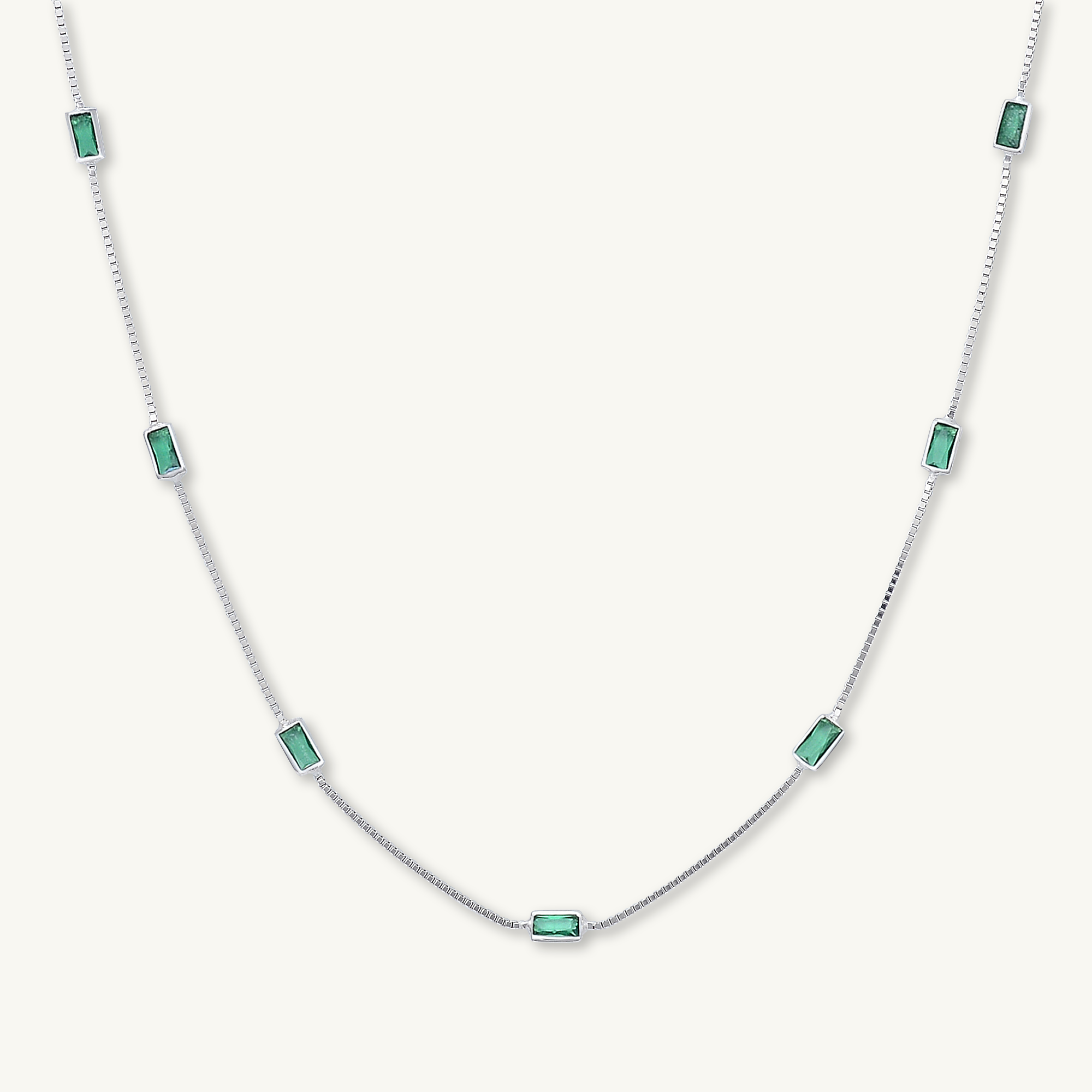 Emerald Baguette Station Necklace