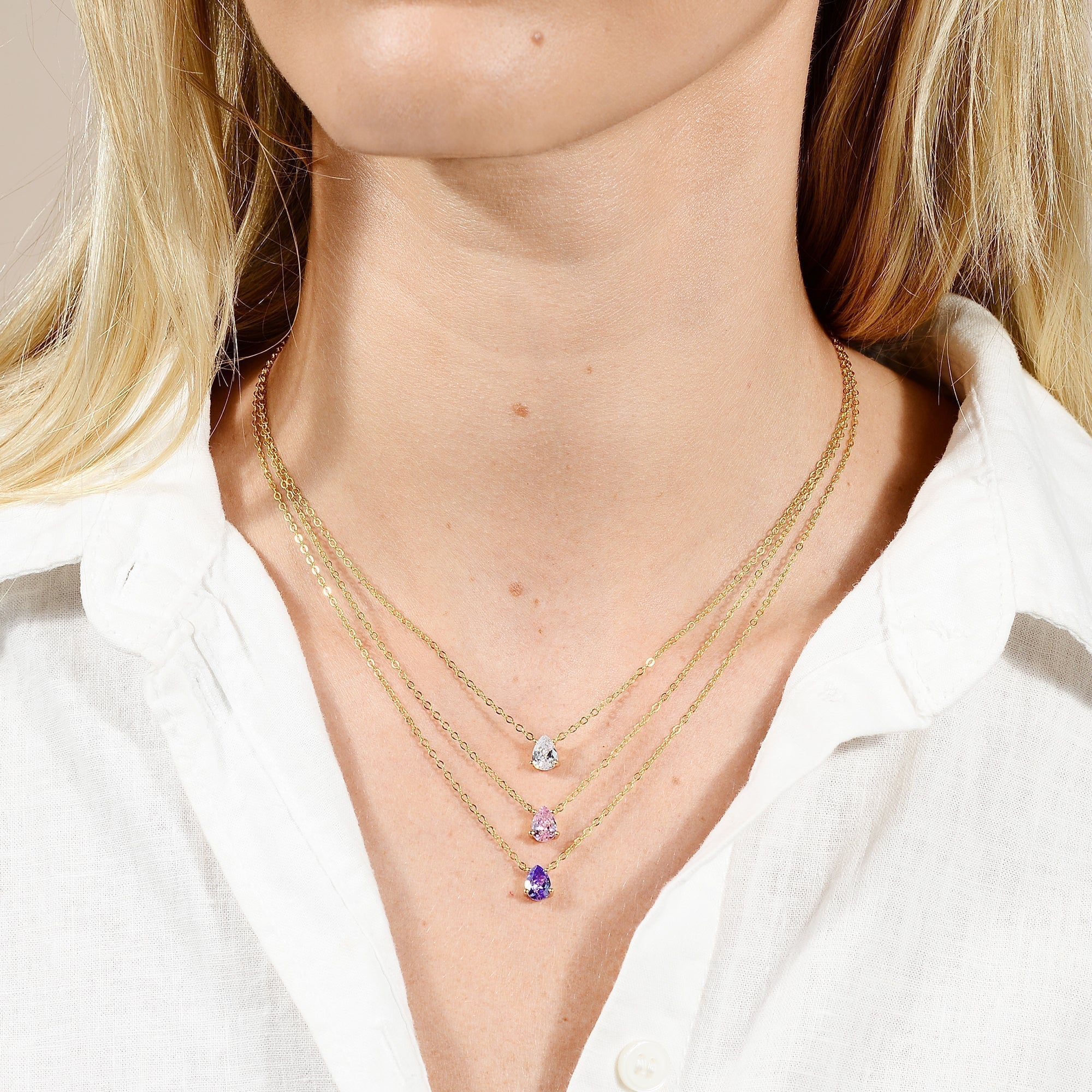 Birthstone Pear Shaped Necklace April - Camile & Stone
