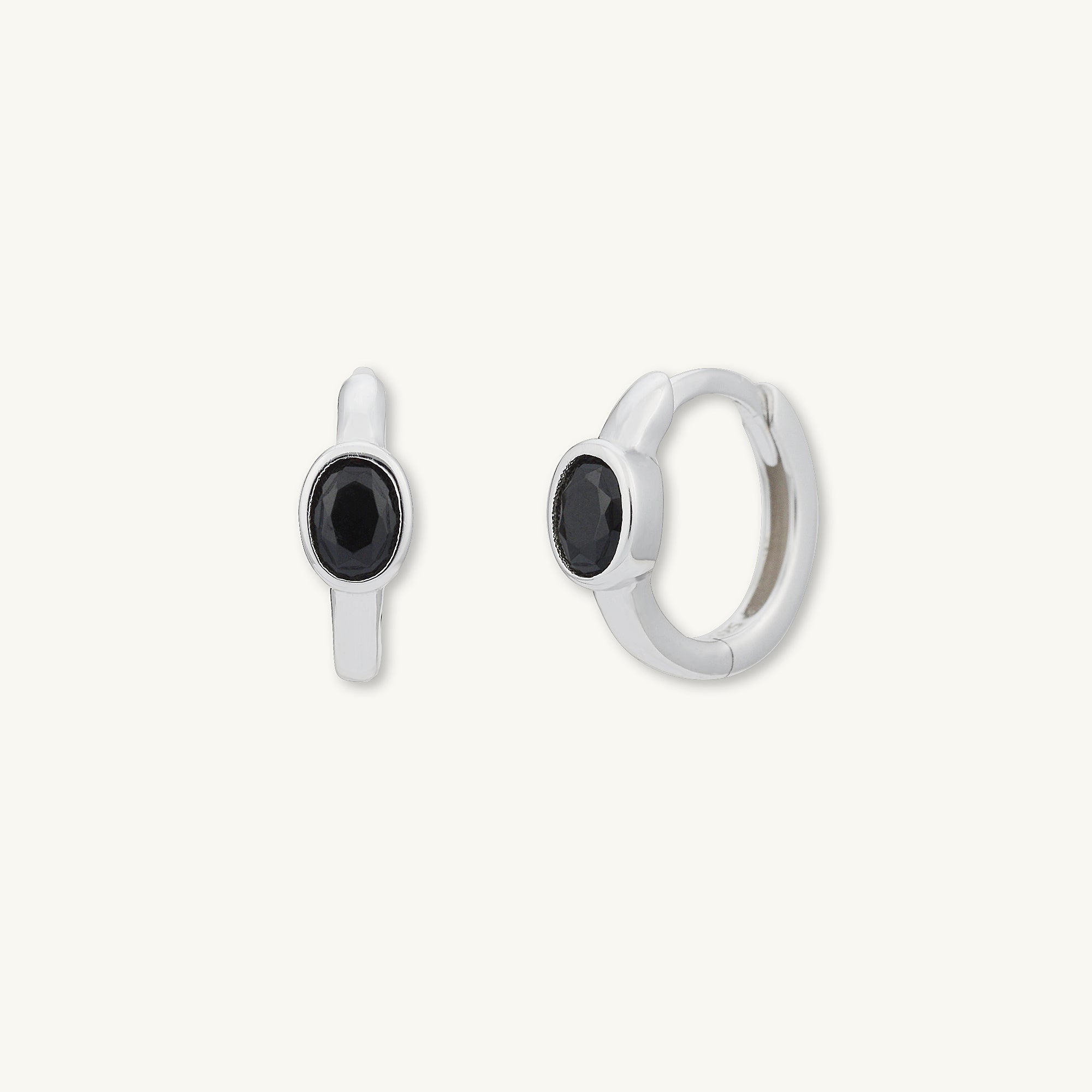 Black Oval Sapphire Huggie Earrings - Camile & Stone